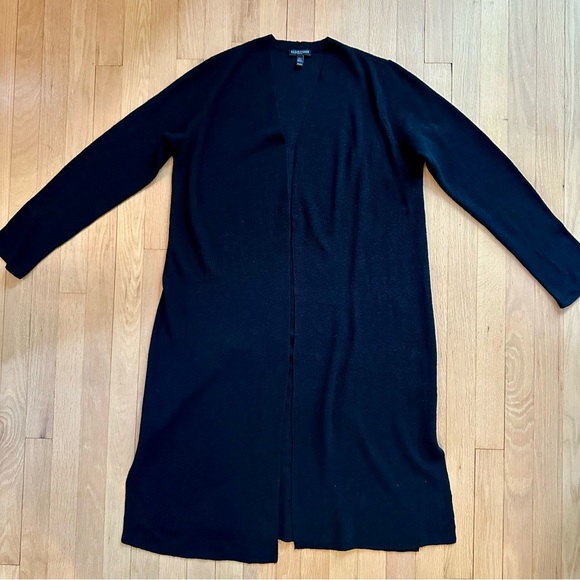 Eileen Fisher - Linen Ribbed Long Cardigan, Black - Picture 3 of 11
